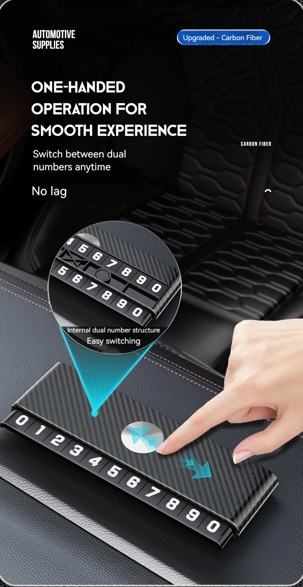 Biglietto di parcheggio temporaneo con doppio numero luminoso (nascosto) + set di organizer per chiavi auto, numero di telefono di emergenza e scatola portachiavi per interni auto