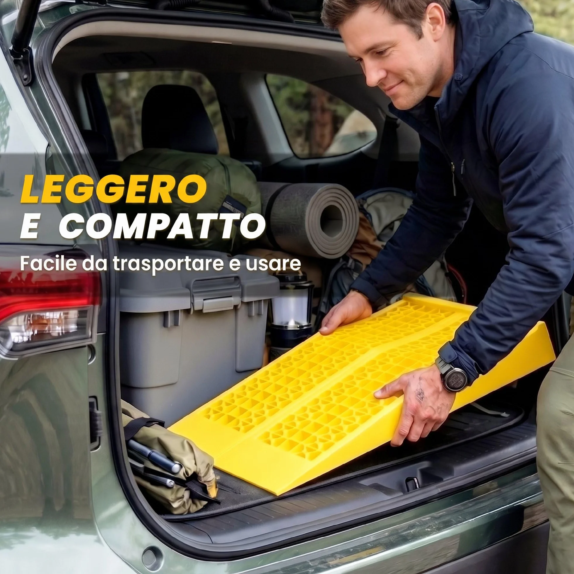 HOMCOM Set di 2 Rampe di Carico in Plastica per Auto con Capacità 3 Tonnellate per Pezzo, Pedane Antiscivolo per Manutenzione Macchine, Camper e Furgoni, 70x19.5x7.8 cm, Giallo