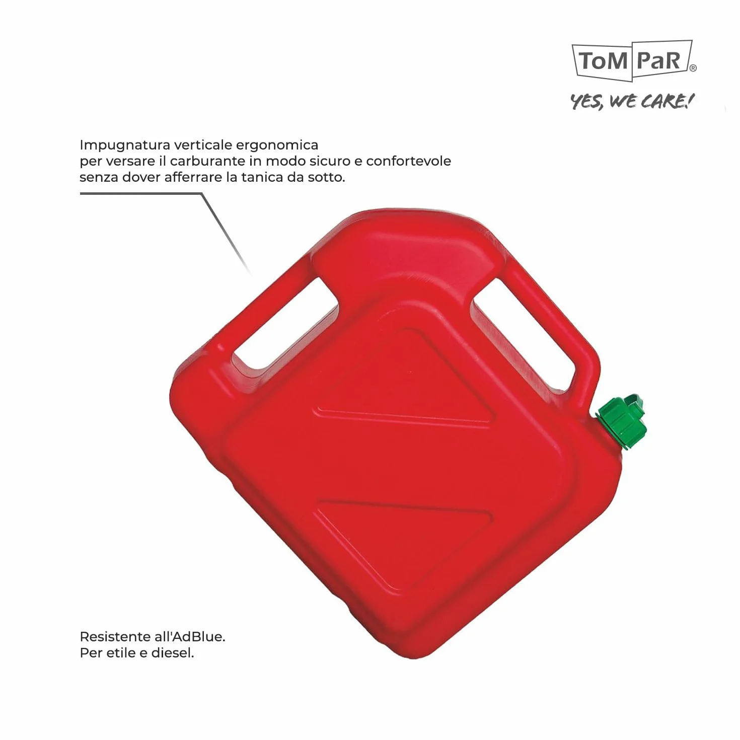ToM PaR Tanica benzina 10L HDPE Certificata UE Indicatore livello beccuccio anti-versamento Per benzina & diesel Rossa