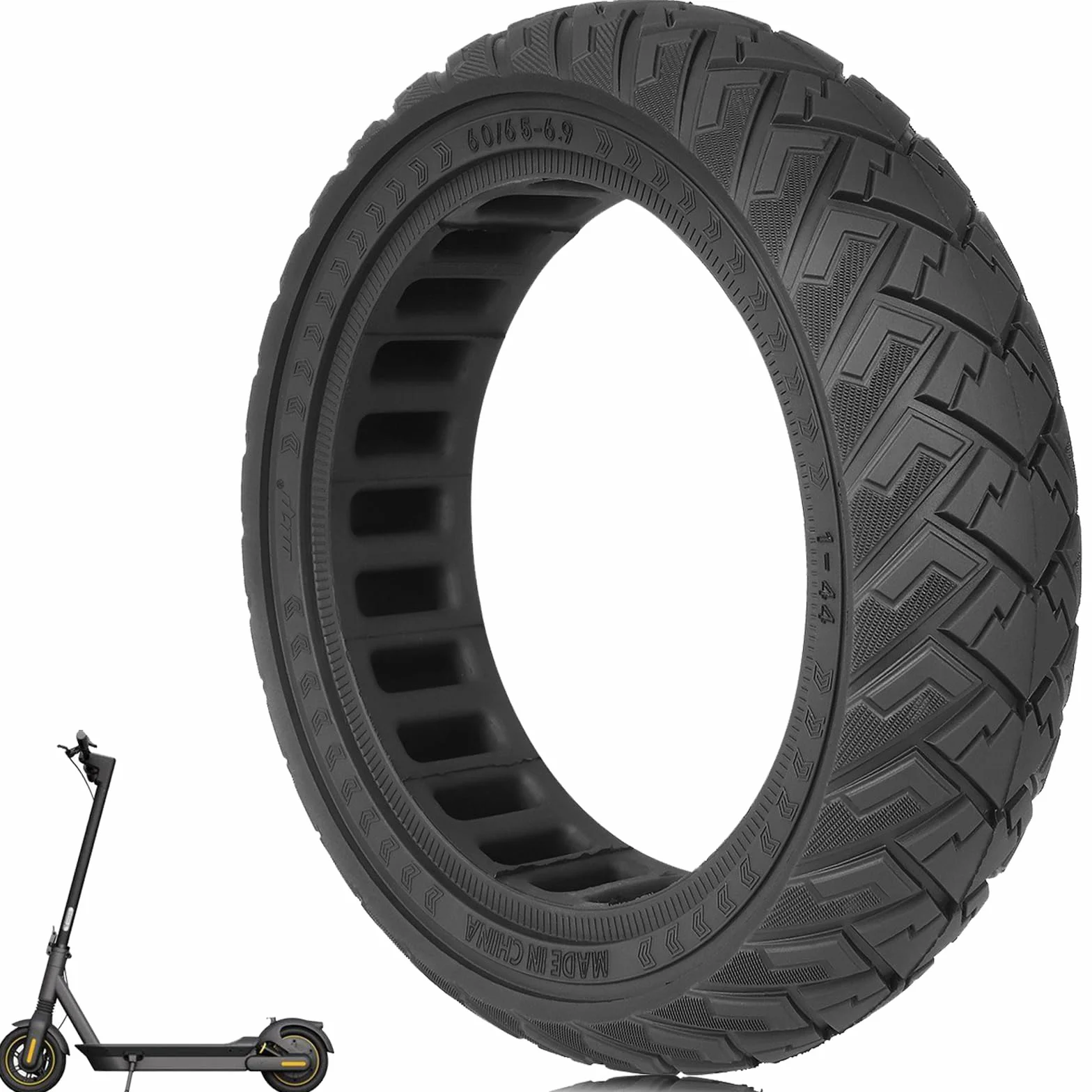 TREFAN Gomma Piena 60/65-6,9, 10 Pollici per Scooter Elettrico Ninebot Max G2/G65, Pneumatici Solidi Antiscivolo, Antiforatura, Ruote di Ricambio (Nero, 1)