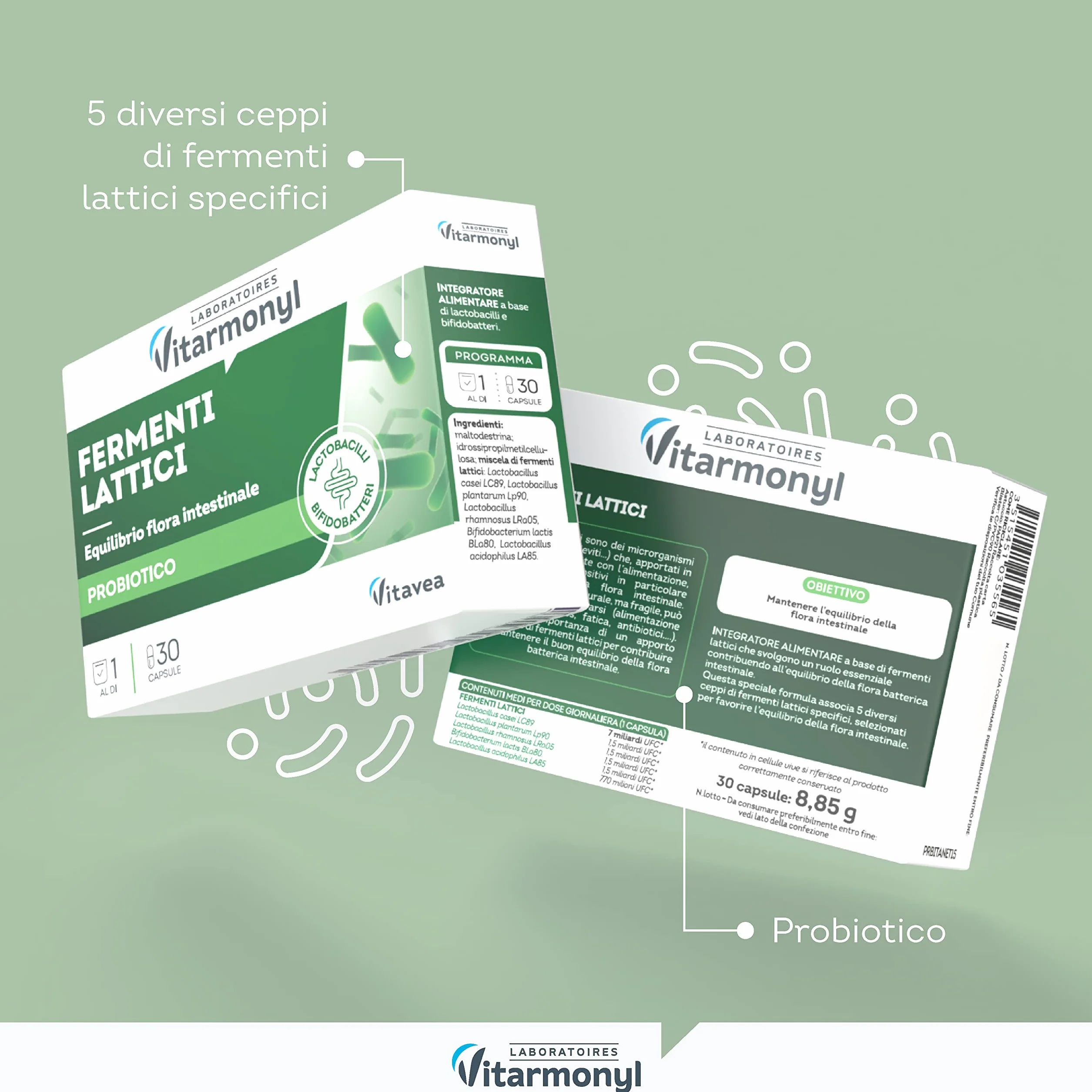 Vitarmonyl Fermenti Lattici Probiotici 7 Miliardi UFC 30 Capsule Integratore Flora Batterica Intestinale