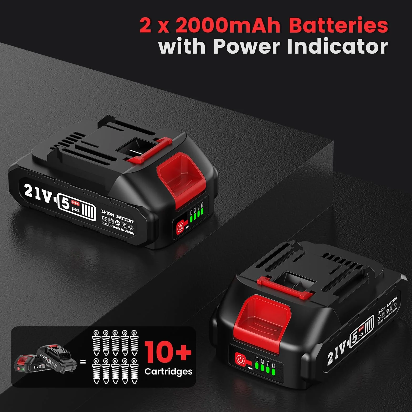 Ingrassatore a Batteria Kit con 2 Batterie Ricaricabili, Senza Mani, 10.000 PSI, 5 oz/min, Automatico Elettrico, Tubo Lungo 39,4", 3 Accoppiatori Diversi per Attrezzature Pesanti