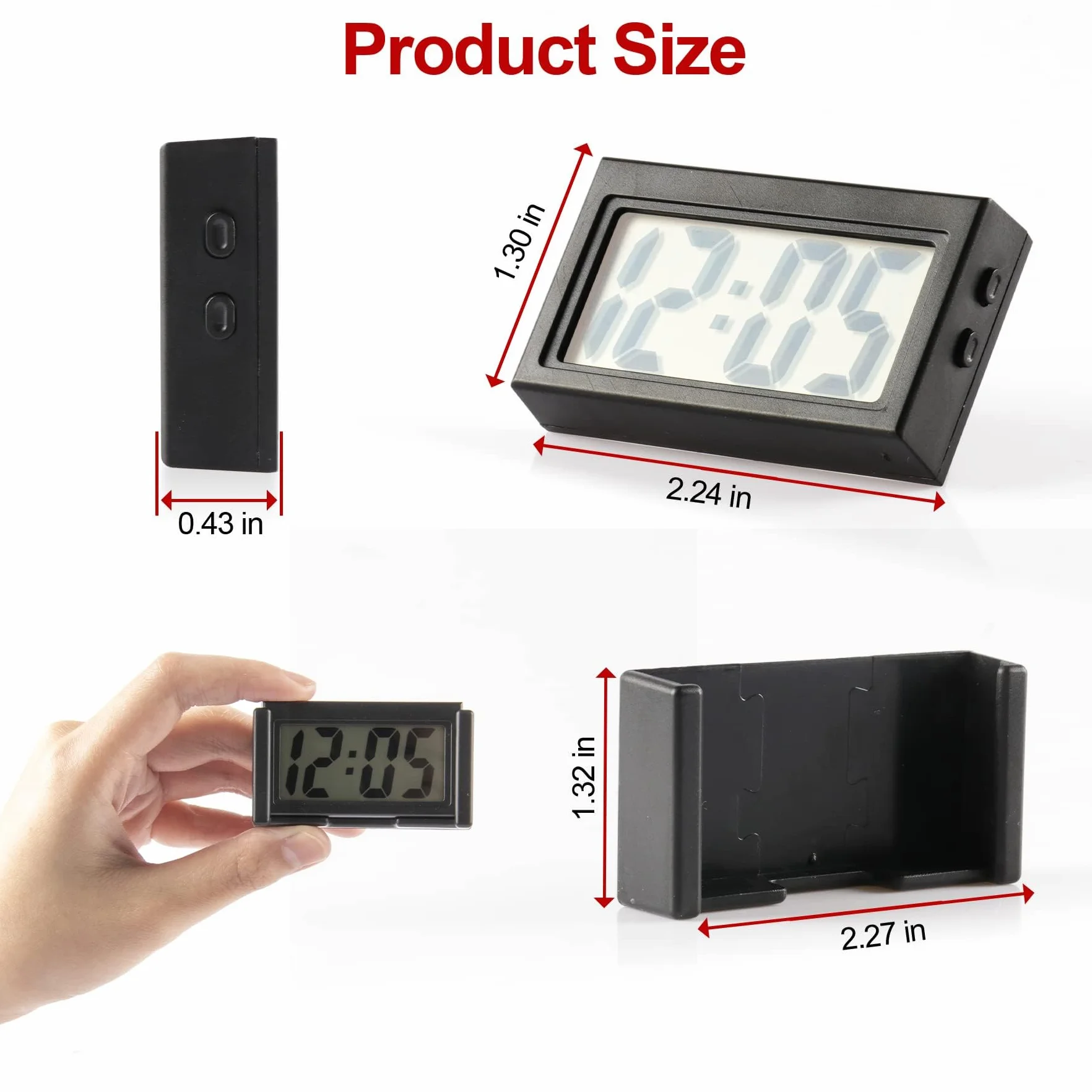 Mini Digital Car Clock Sticky Electronic Car Clock, Accessories with Clear LCD Screen Self-Adhesive Stand Digital Clock for Car Truck Dashboard Home Office Table
