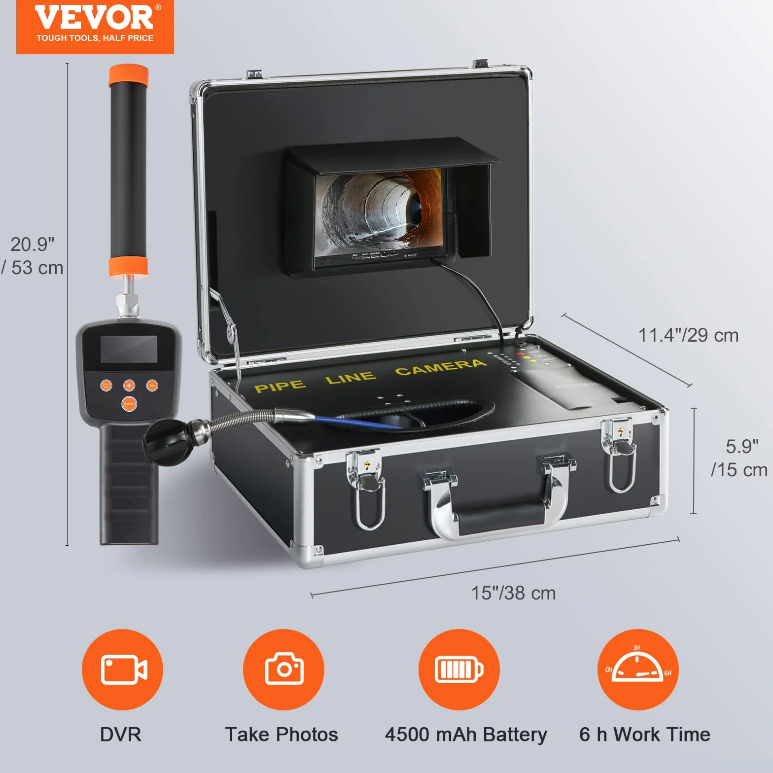 VEVOR Telecamera Endoscopio Sonda 1000TVL 7 Pollici Cavo 30m Ispezione Fognatura
