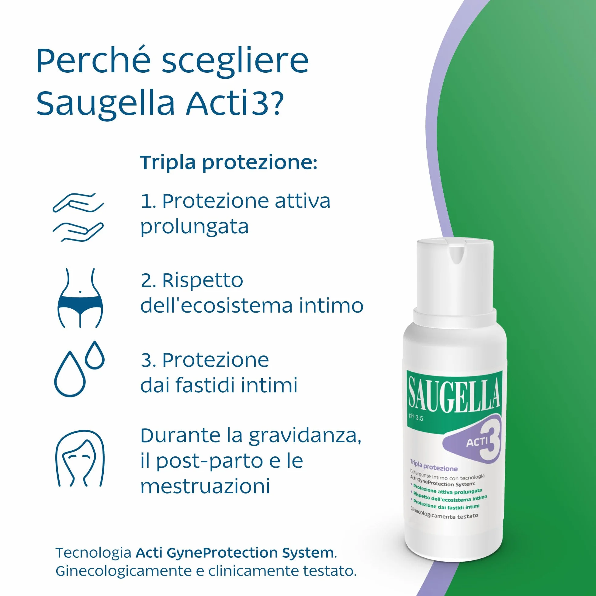 Saugella Acti3 Detergente Intimo pH 3.5 Timo Zinco 500 ml