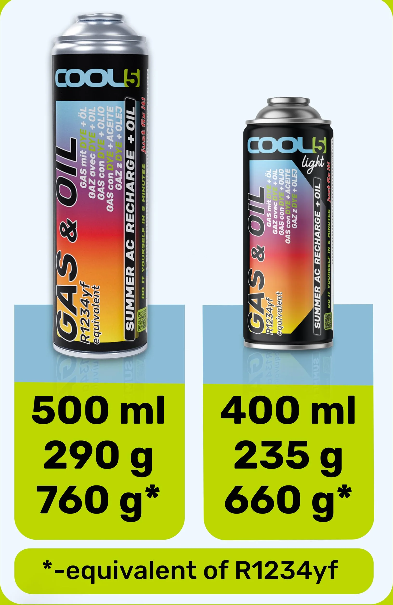 Hobby - Ricambio per refrigerante R1234yf, Ricambio per Gas Klimagas R1234yf, sigillante per condizionatori d'Aria R1234yf, 1 Barattolo 2 in 1 r1234yf con Tubo Integrato con manometro