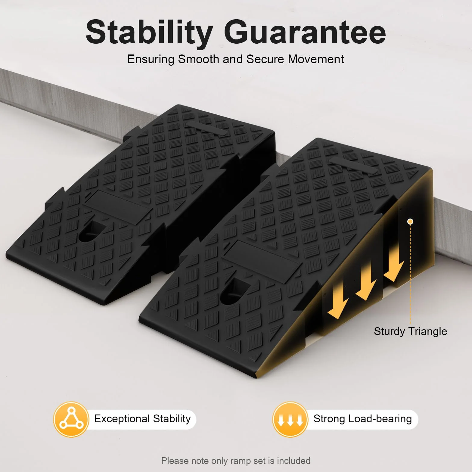 Rampa di carico, Rampa di accesso per auto, in plastica robusta, Rampa di soglia antiscivolo per marciapiede bordo Garage, Set di 2 rampe portatili 25 x 45 x 19 cm, capacità di carico elevato Moto