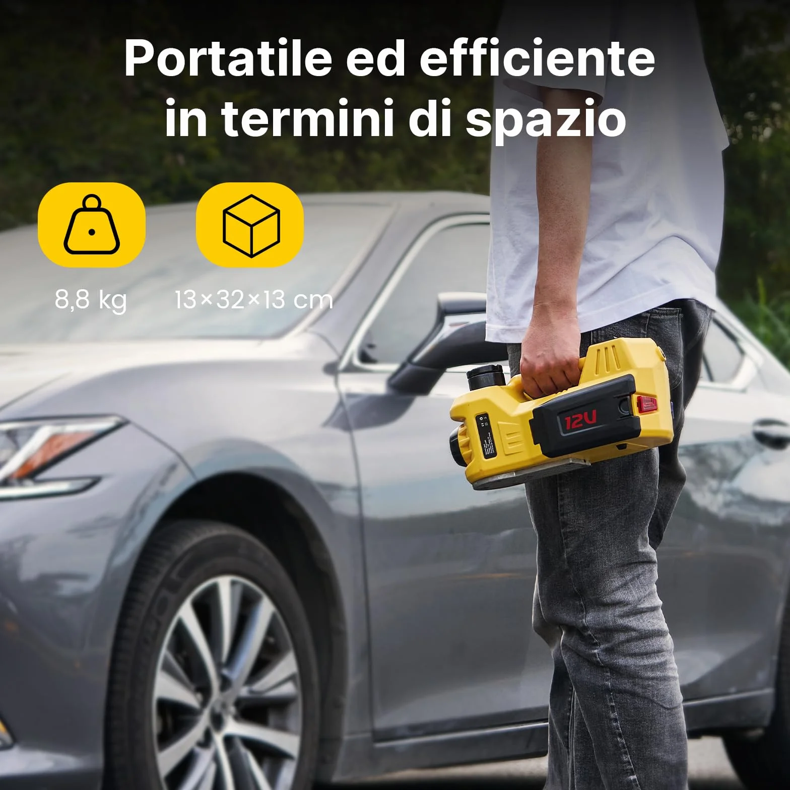 TaskStar Cric idraulico elettrico 12V 5 Ton per auto, portata 15,5-45 cm con chiave e gonfiatole