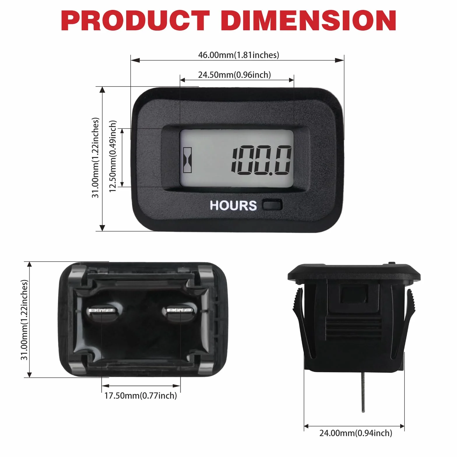 Contaore digitale RileyFine RQ-HM038AD, temporizzazione TOT, ore di lavoro parziali, impermeabile IP68, utilizzato per apparecchiature di alimentazione CA/CC come pompe interne e fuoribordo, generat