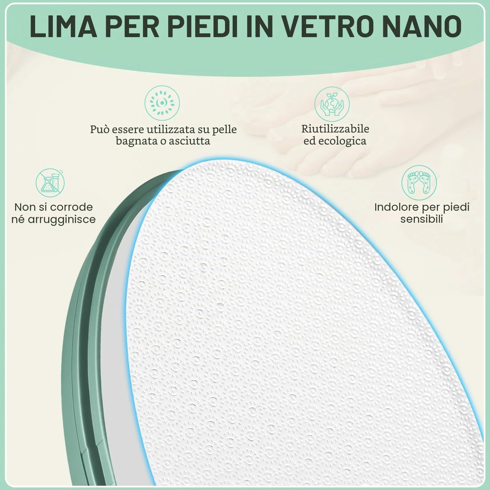 Lima per Piedi in Nano Vetro Professionale, Raspa Piedi Calli Rimozione Portatile, Cura Piedi Ruvidi Secchi (Verde)