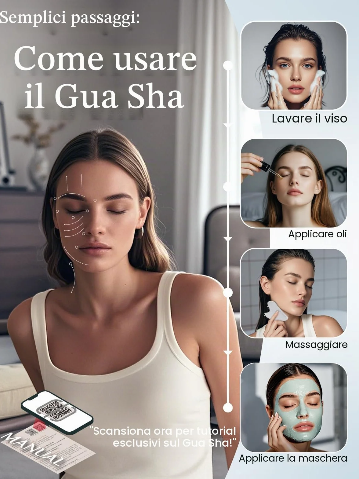 Rena Chris Gua Sha Viso Acciaio Inox per Scolpire il Mento Ridurre Gonfiore Argento