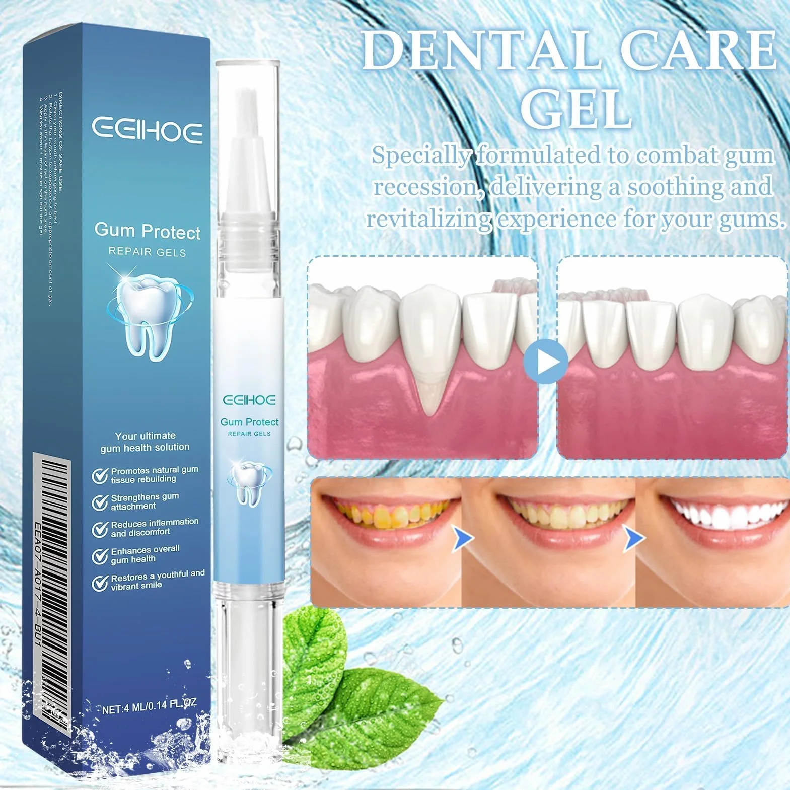 Gel per Terapia delle Gengive 4ml x 2 + Gocce per Rigenerazione Gengive 60ml, Trattamento Gengive Immediato