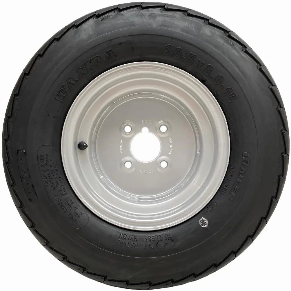 Parnells Ruota per Rimorchio Completa 20.5x8.00-10 Pneumatici Senza Camera D'aria 4 Strati Cerchio in Acciaio 4 Pollici PCD 520 mm 412 kg