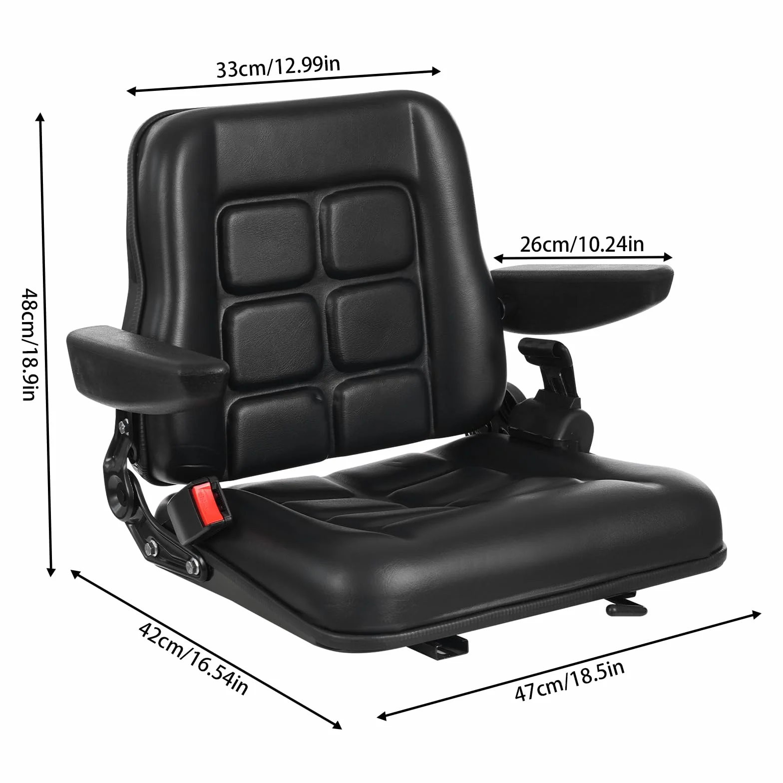 Sedile universale per trattore, sedile per carrello elevatore con cintura di sicurezza e bracciolo regolabile 35-180°, sedile del conducente nero per la maggior parte dei sedili meccanici