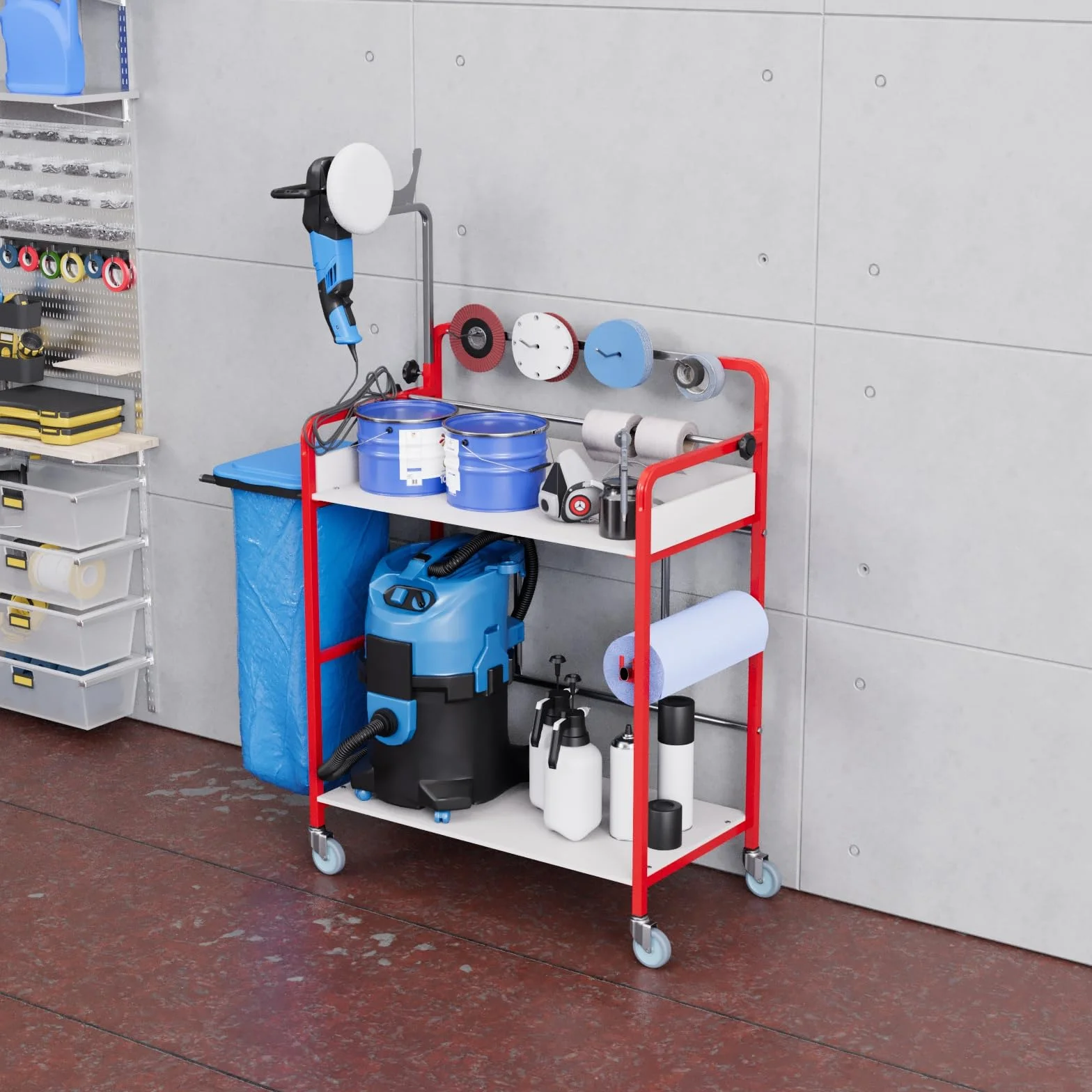 Carrello universale con ruote per lavori di verniciatura e officine