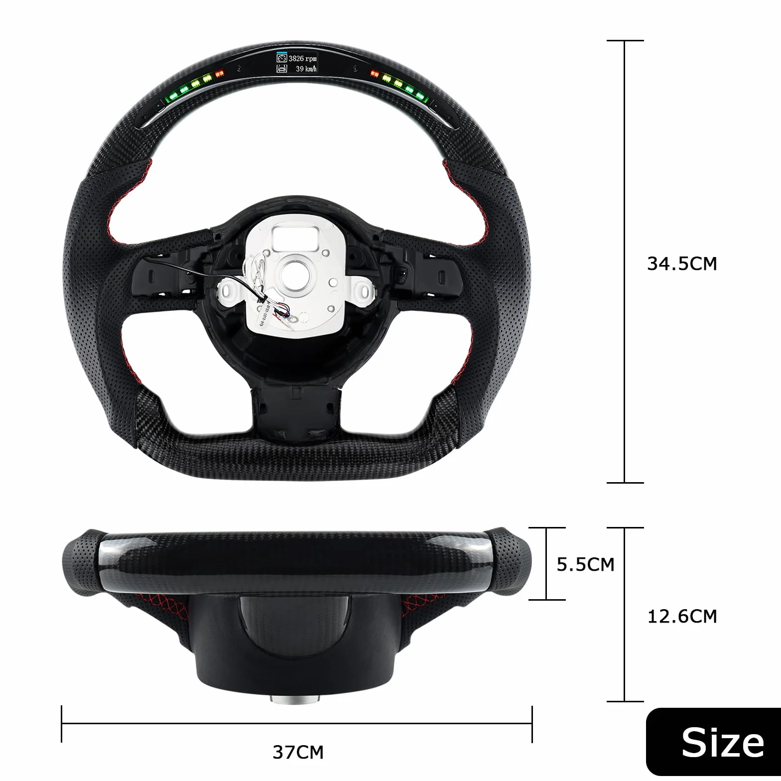 Volante in fibra di carbonio per Audi TT TTRS R8 2007-2015, fondo piatto, LED, pelle traforata