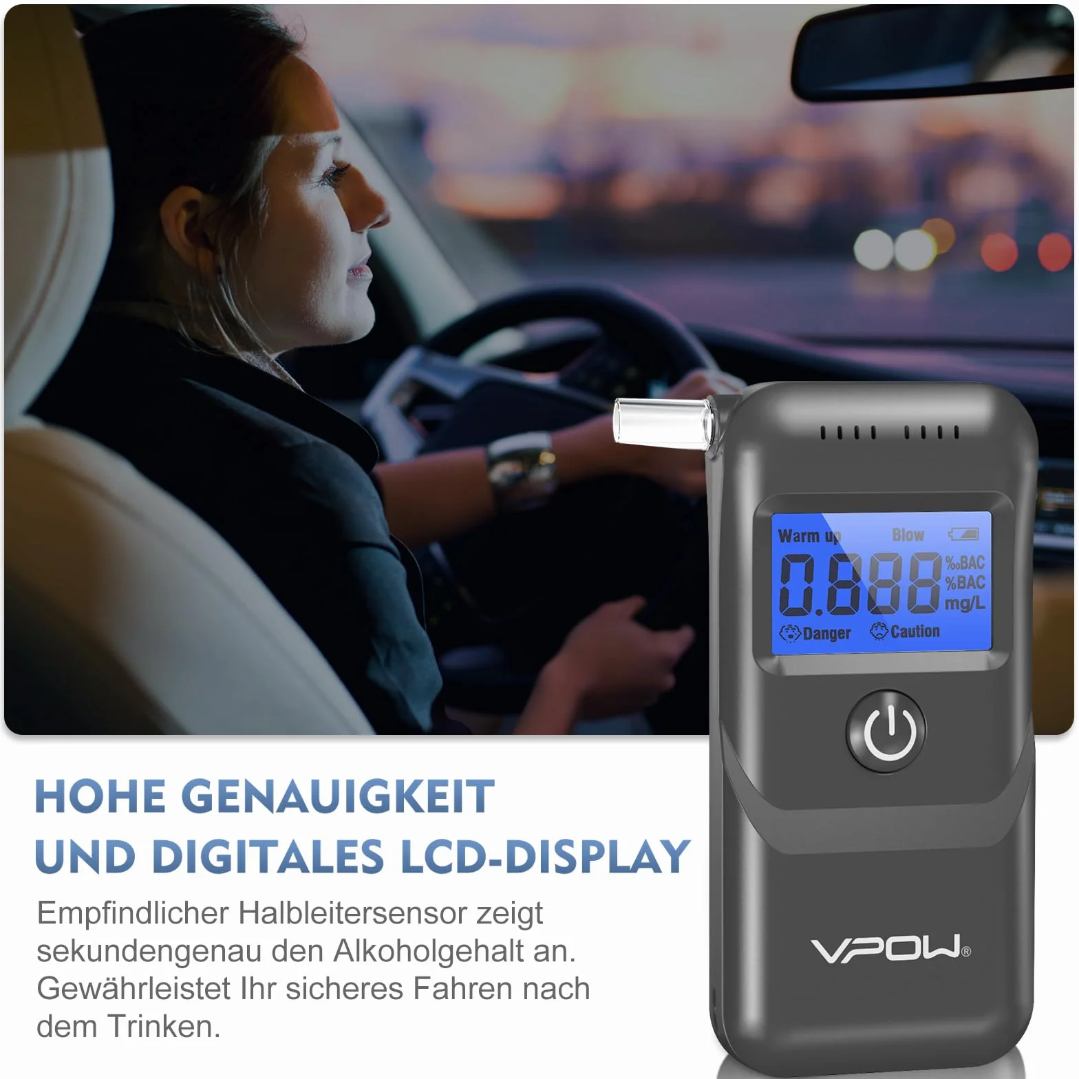 Etilometro Portatile Certificato con Display LCD Blu Digitale, Precisione di Grado per Uso Domestico e Professionale - Grigio
