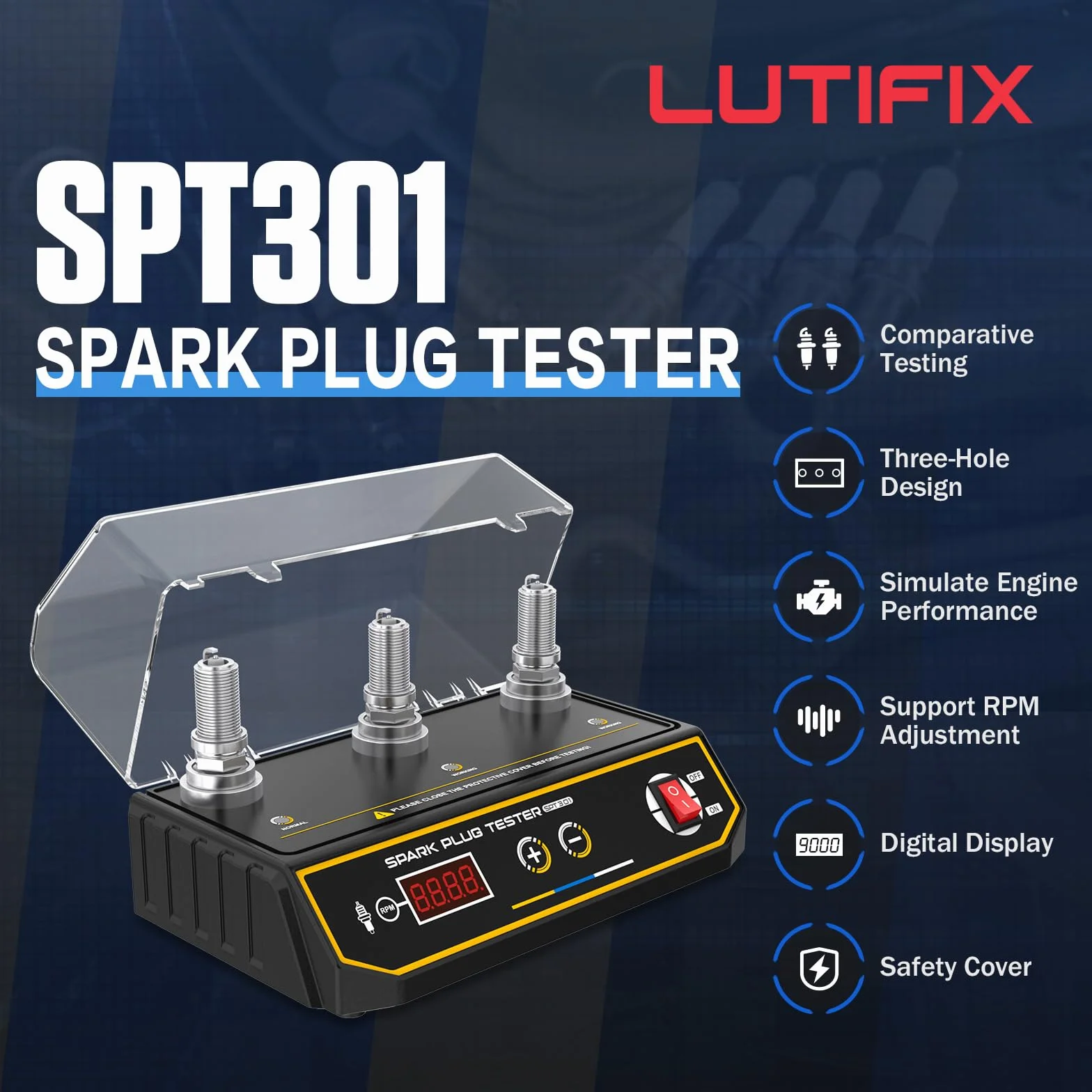 Tester per candele di accensione 220 V 200-9000 giri/min presa 12 mm a tre fori