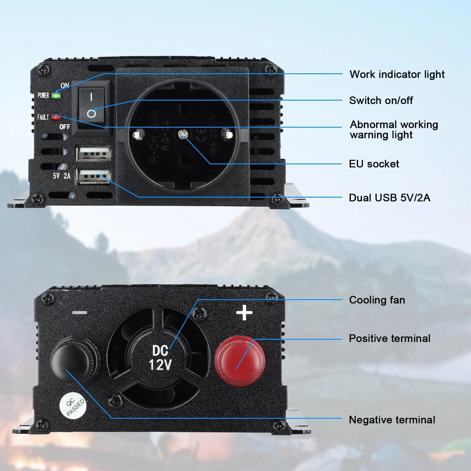 Premio Convertitore di Tensione 2000W 12V 220V Inverter per Auto con Allume Cigare 2 Porte USB