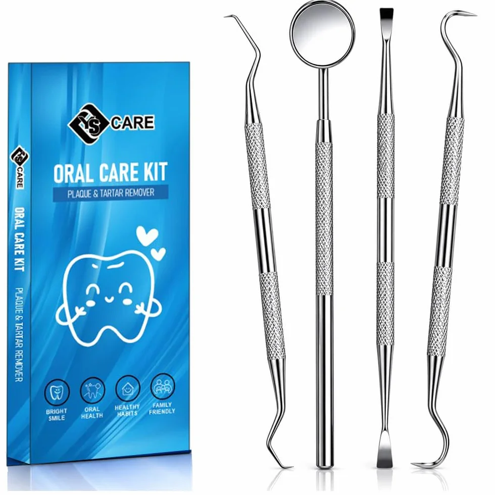 Kit Igiene Orale Dentale con Specchietto in Acciaio Inossidabile 4 Pezzi