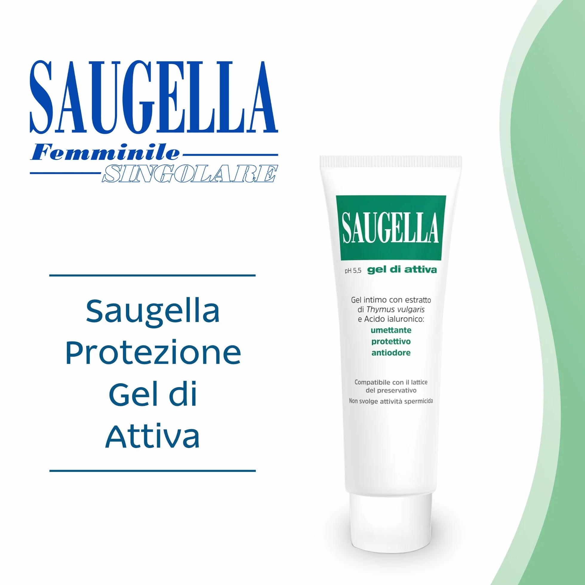 Saugella Attiva Gel Umettante e Protettivo pH 5.5 con Acido Ialuronico e Timo 30 ml