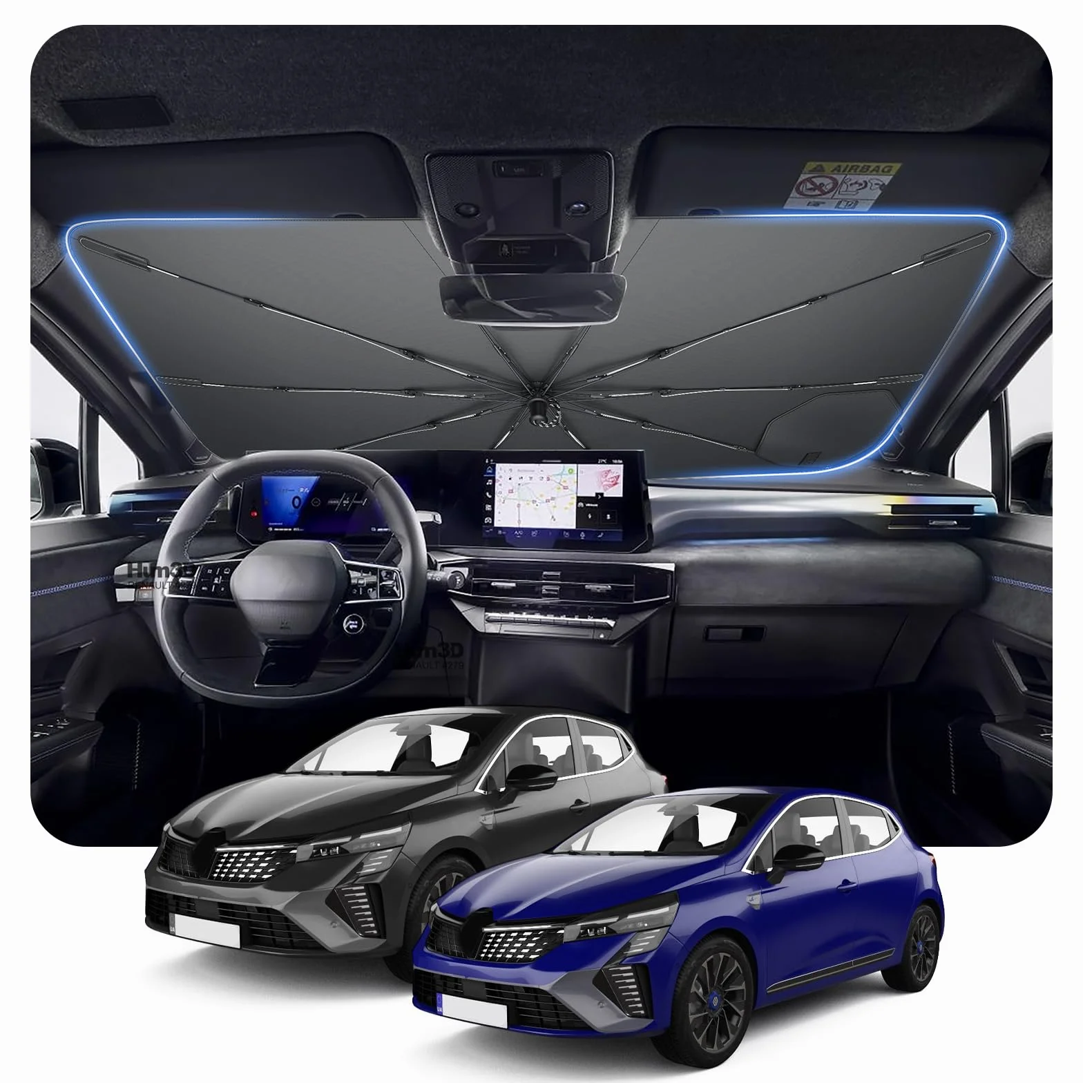 [2026 Aggiornamento] BSTW Compatibile con Renault Clio V 2020-2025 2026 Parasole Parabrezza, Parasole Pieghevole Automatico Design con Coulisse Isolamento Termico e Protezione UV Clio 5 Accessori