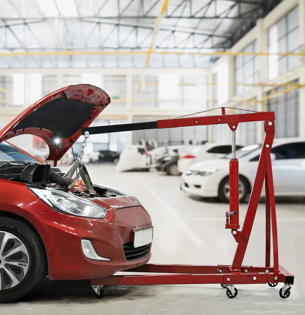 TANIASHOP Gru Gruetta Paranco Alzamotore idraulica da Officina Pieghevole da 2 Tonnellate Gru alza Motori Sollevamento Motori con Ruote Trasportabile Ideale per Officine e Garage