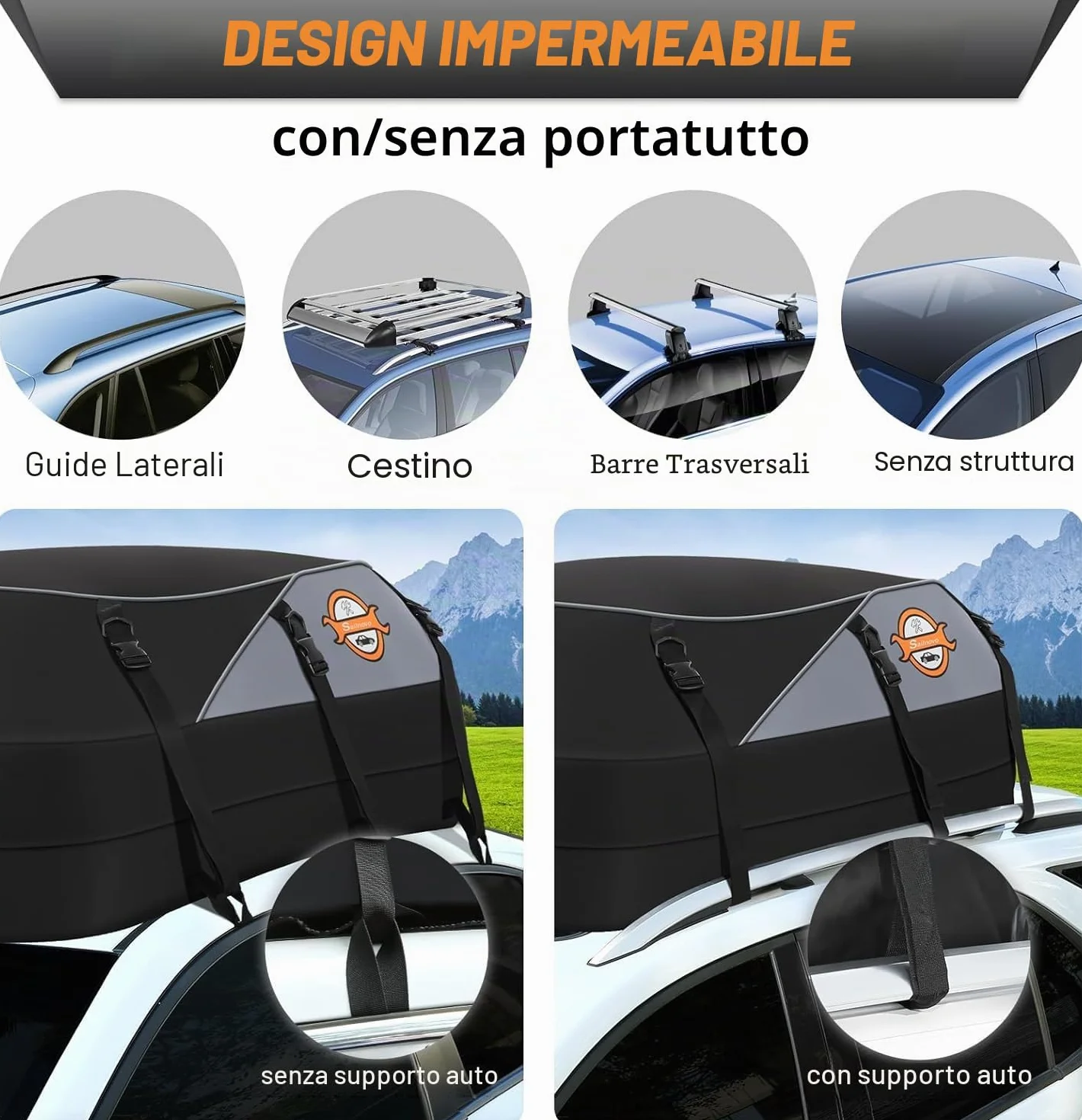 Sailnovo Box Tetto Auto 580L 20 piedi cubi Borsa da Trasporto Impermeabile con 6 ganci e 8 cinghie