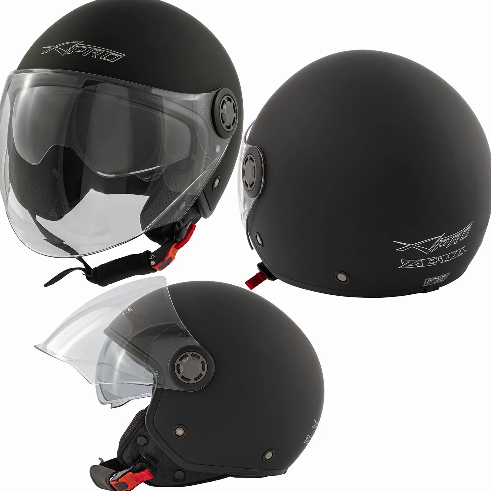 Casco Jet Scooter Moto ECE 22.06 Certificato Parasole Lunga Visiera Nero Opaco L