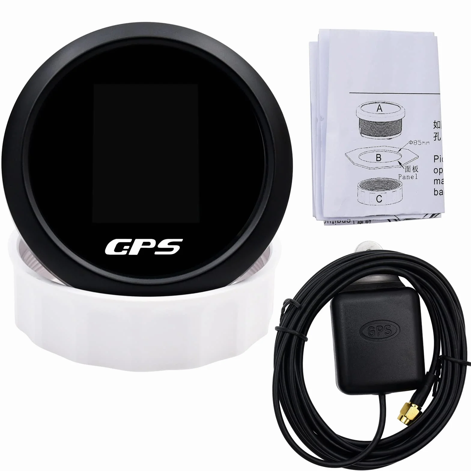 Geloo GPS 85 mm Tachimetro TFT regolabile Mph Nodi Km/h Contachilometri digitale con antenna GPS per barca auto camper RV (nero)