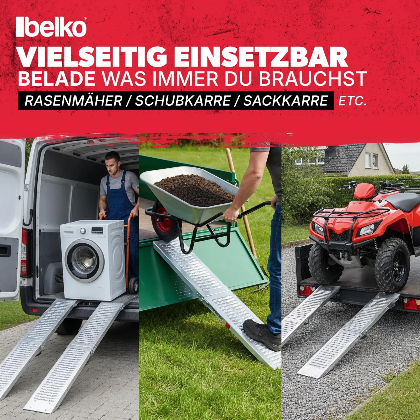 Belko® 2 rampe di carico pieghevoli, portata 400 kg, 168 x 23 cm, pieghevoli, in acciaio zincato, antiscivolo, perforate, per auto, moto, quad, ATV, rimorchio, rampa di carico