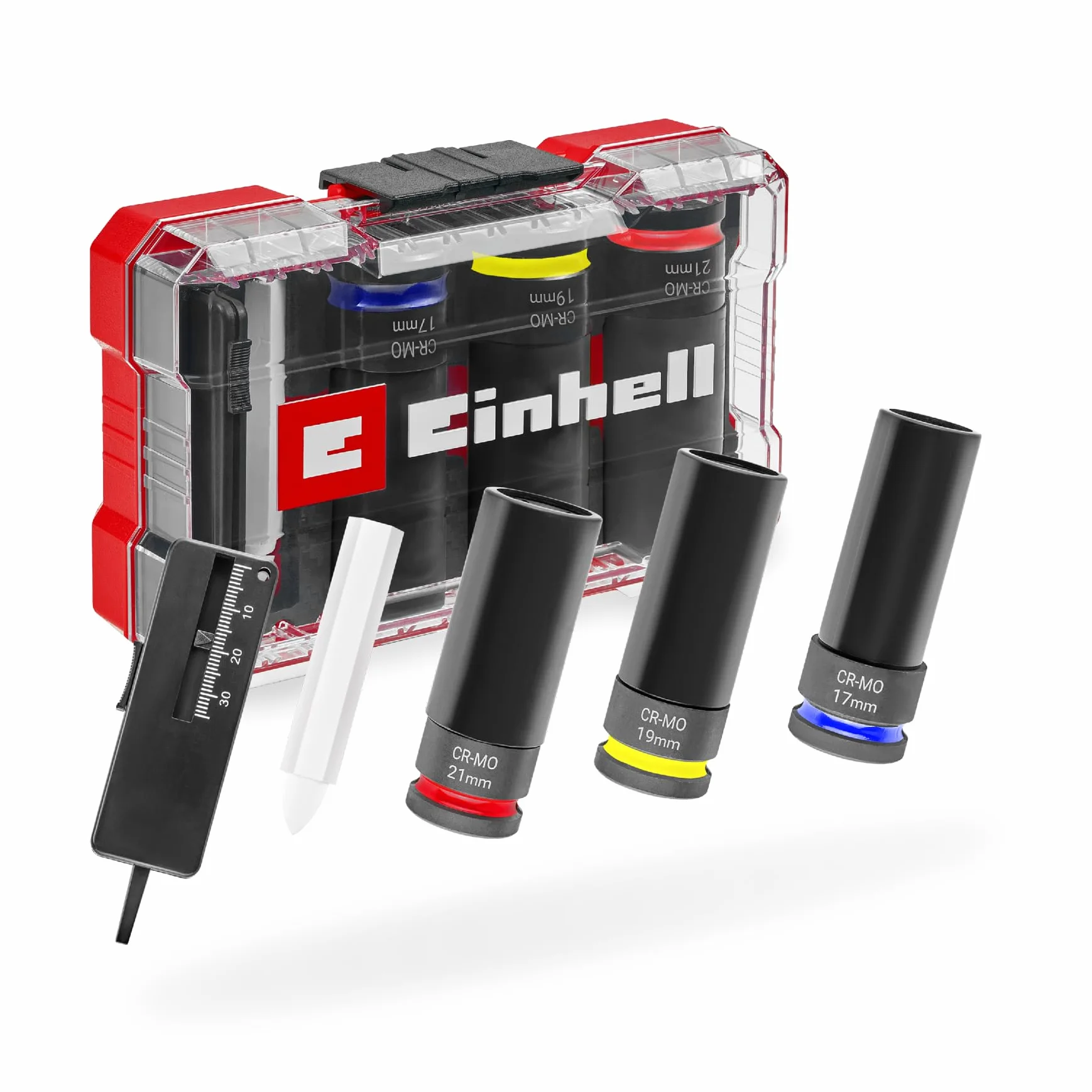Original Einhell set impact auto 5 pezzi protezione cerchio CrMo 17/19/21 mm 80 mm 1/2"
