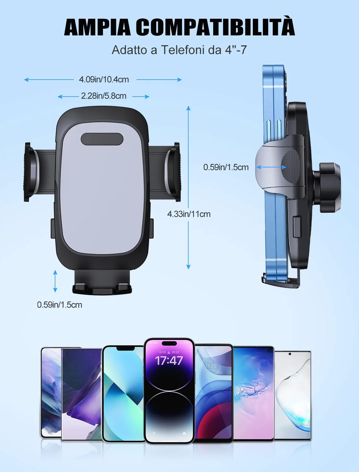 Mohard Porta Cellulare Auto, [Gancio Aggiornato & Stabile] Telefono Auto Bocchetta d'Aria Rotante a 360° Supporto Cellulare, Impugnature Cellulari Set per Interni Automobile per iPhone 16/15/14, 4-7"