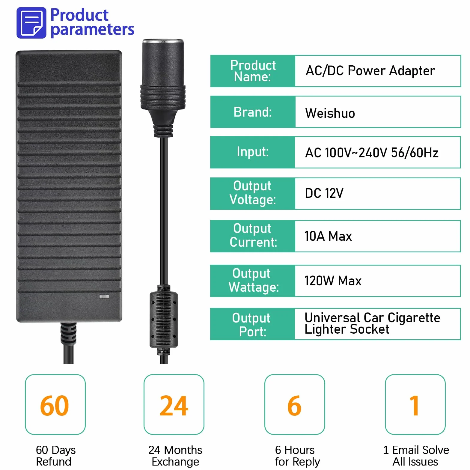 Adattatore 220V a 12V Accendisigari 10A 120W Alimentatore Convertitore per Auto