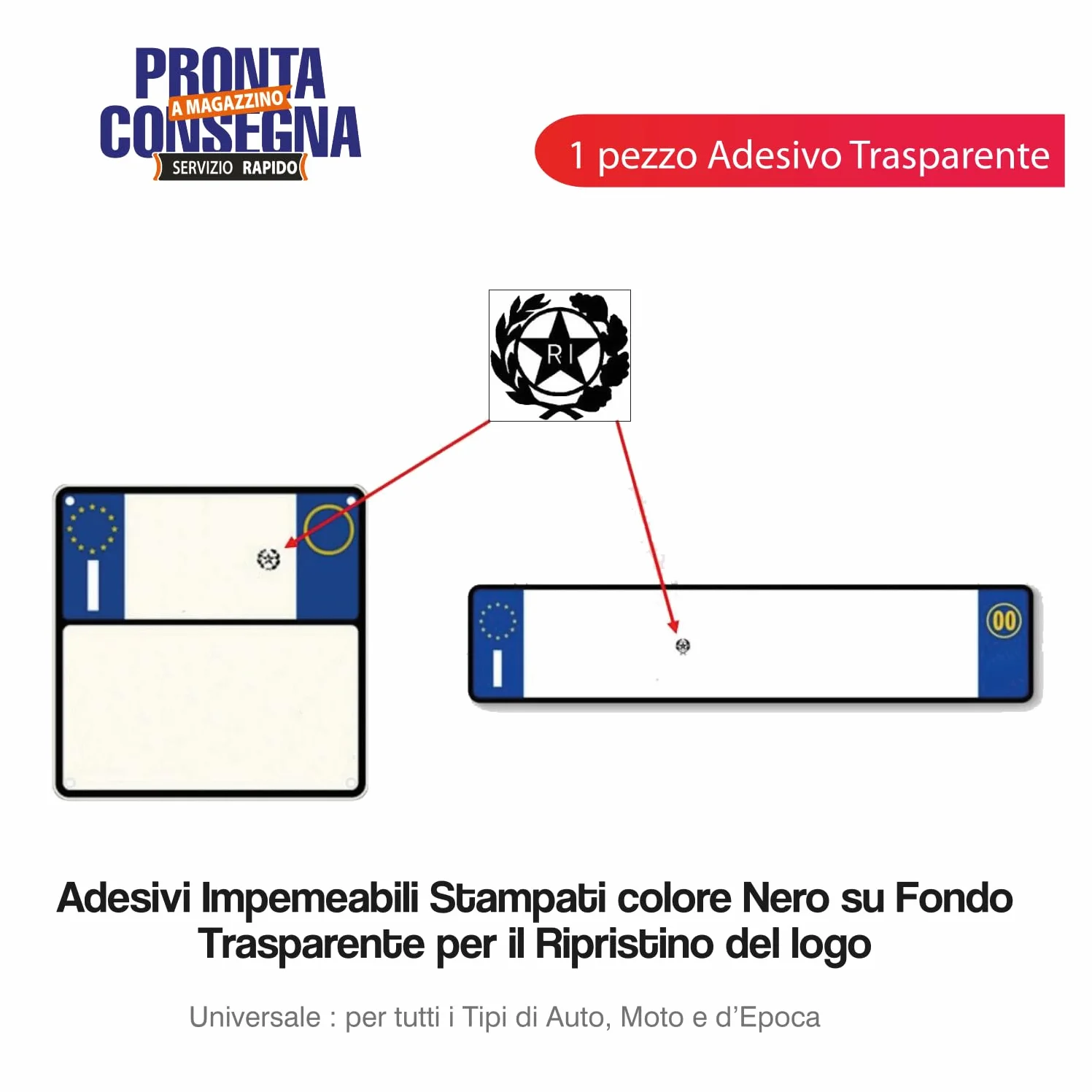 StampaGenerale® Bollino Adesivo Per Targa Auto e Moto Pvc Resistente Impermeabile Stemma Logo RI Restauri
