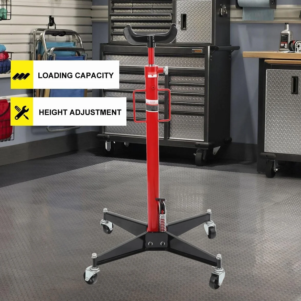 Sollevatore Idraulico da Fossa Carichi Fino a 500 KG, Altezza Regolabile da 113-186 cm Jack di Trasmissione, Hydraulic Telescopic Transmission Jack con Ruote e Pedale per il Pompaggio