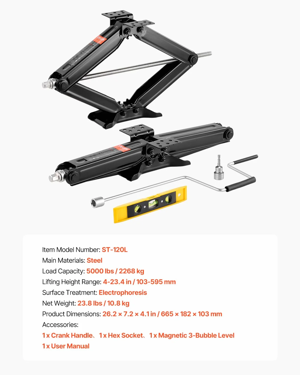 VEVOR Cric a Forbice 2 Pezzi, Stabilizzatore Livellamento 103-595 mm, Carico max 2268 kg