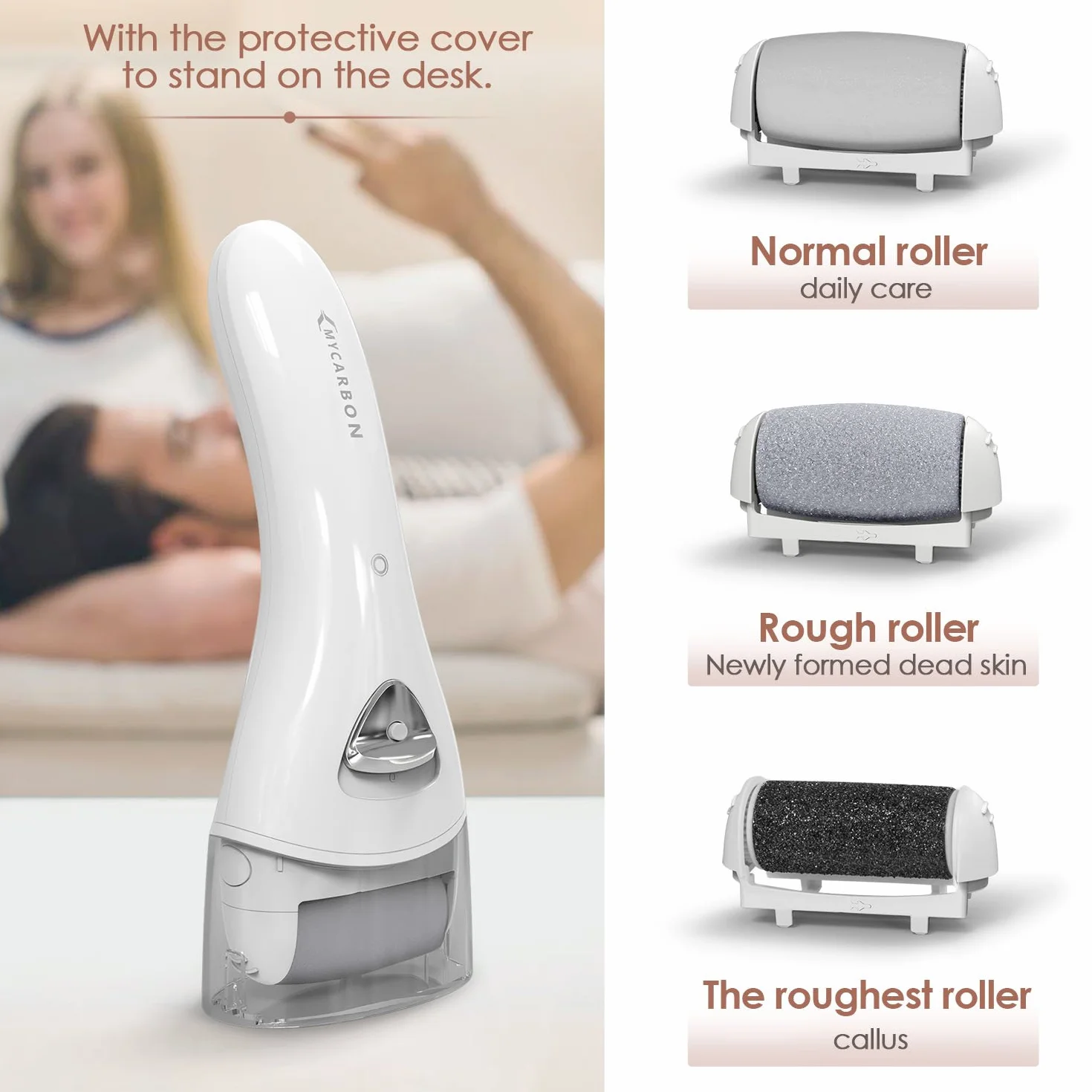 MYCARBON Pedicure Elettrico Professionale Ricaricabile con 6 Rulli Ricambio