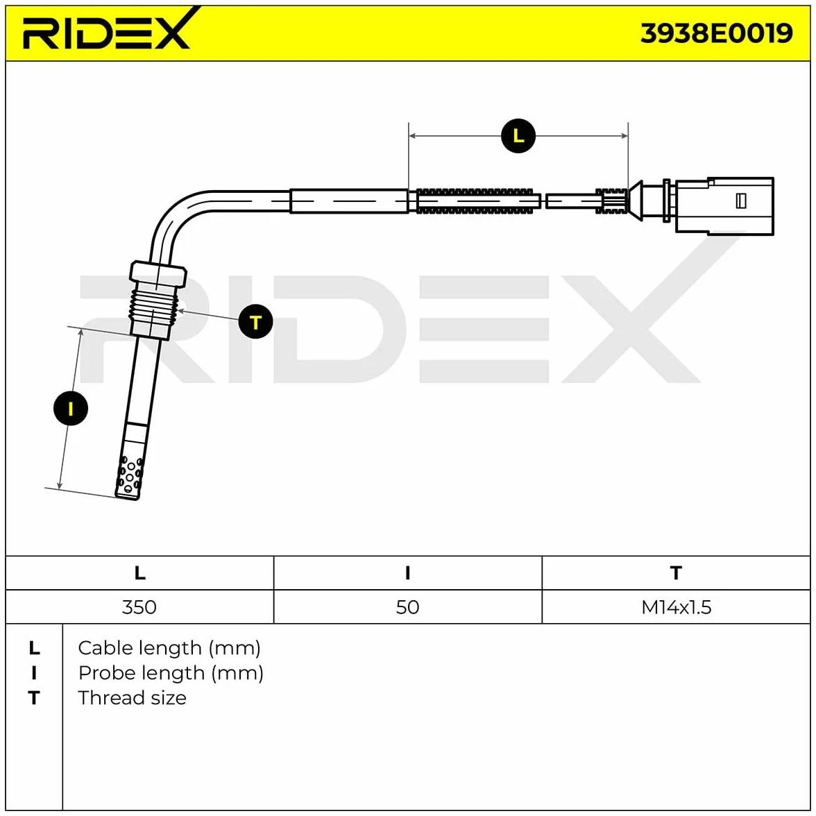RIDEX 3938E0019 Sensore Temperatura gas scarico Compatibilità con VW Polo Hatchback 6R1, 6C1