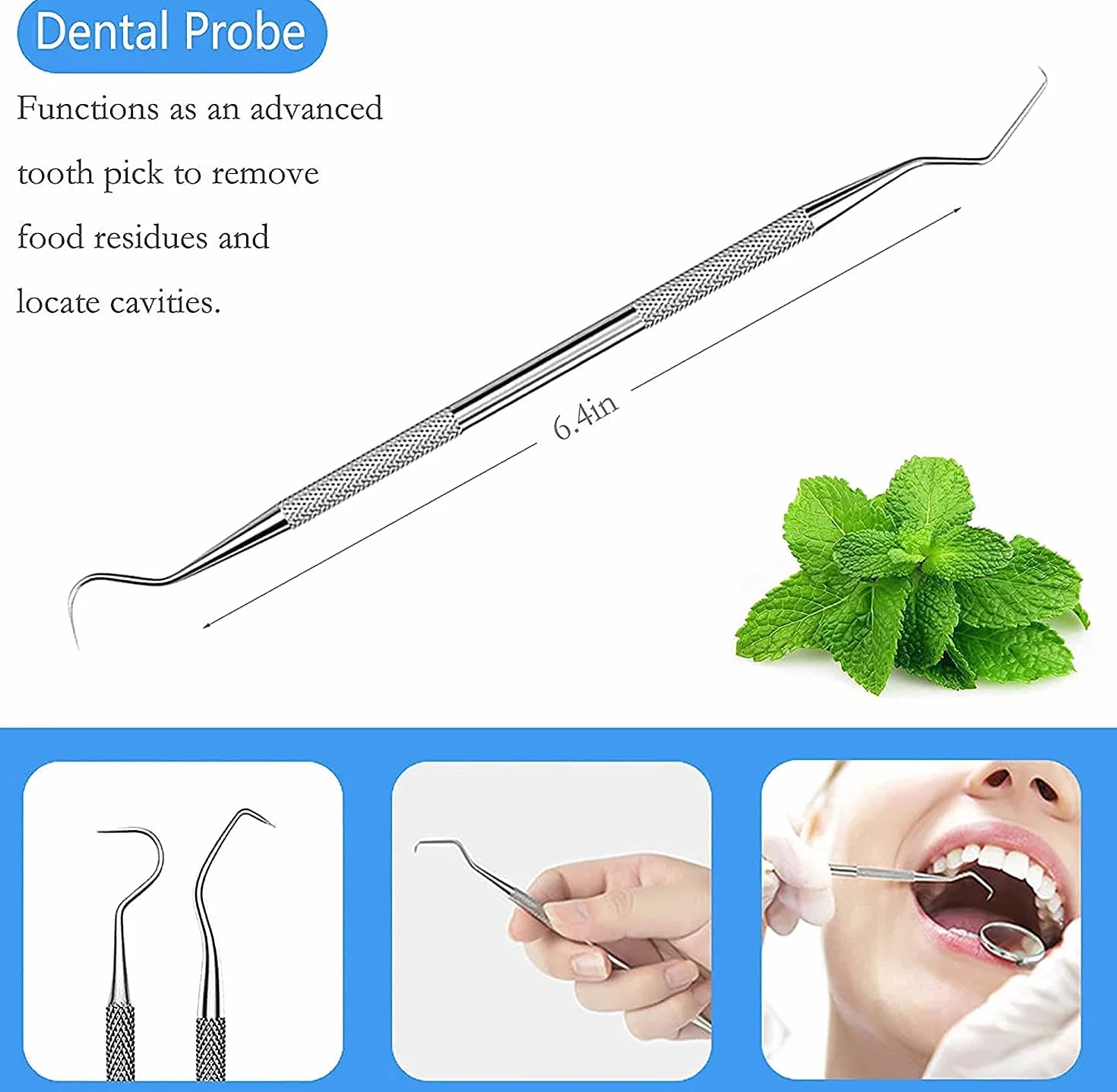 Kit Igiene Orale Dentale con Specchietto in Acciaio Inossidabile 4 Pezzi