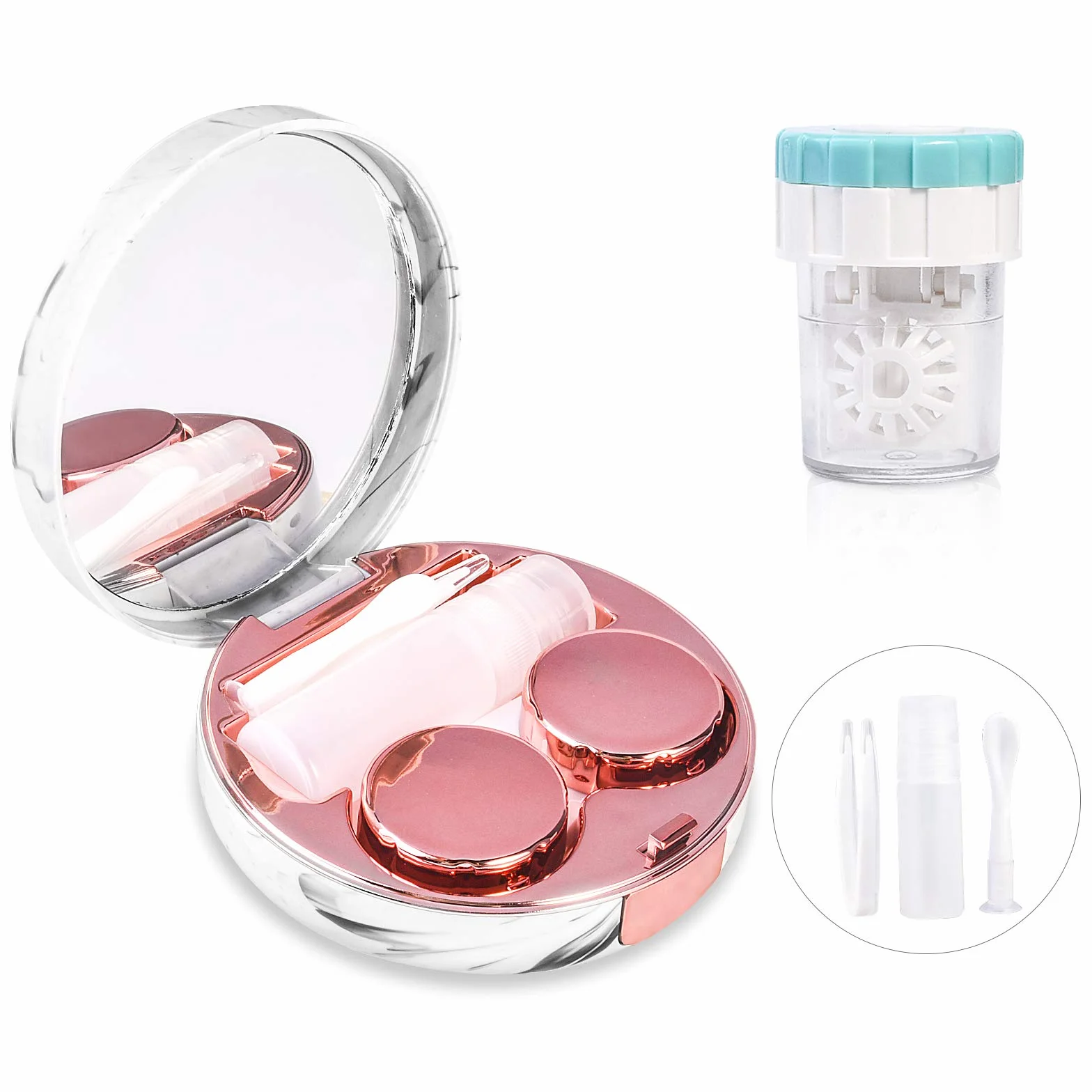 Lasiyanor Scatola di contatto portatile set da 5 pezzi oro rosa compatto