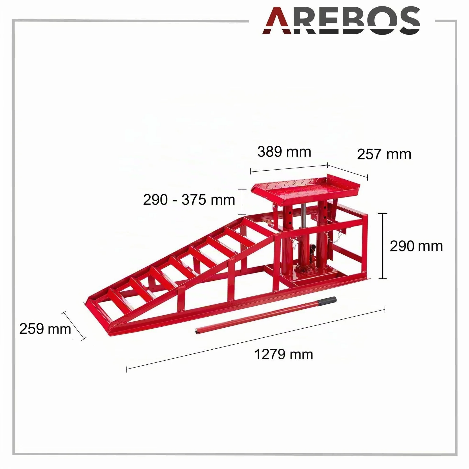 Arebos Rampa Sollevamento per Auto Veicolo | Rampe di carico |Pedane auto | Rampa per auto | 2T Jack | Martinetto Idraulico Regolabile