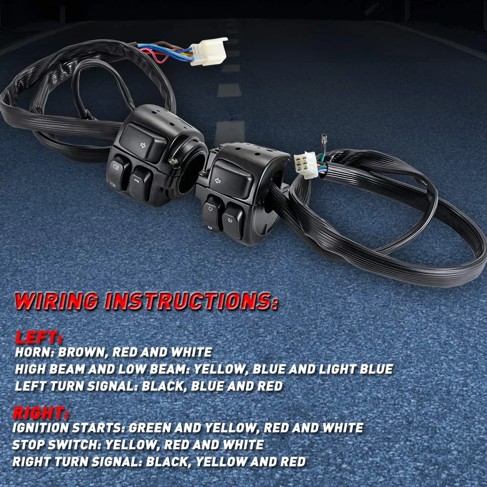 KATUR interruttore impermeabile manubrio moto 25 mm nero Harley Softail Dyna Sportster 883 1200 V-Rod 1996-2012