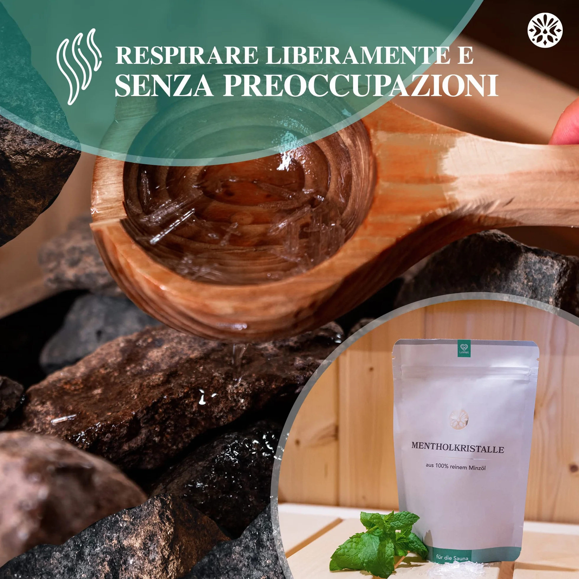 LoWell Cristalli di mentolo 100g menta pura infuso per sauna sacchetti richiudibili