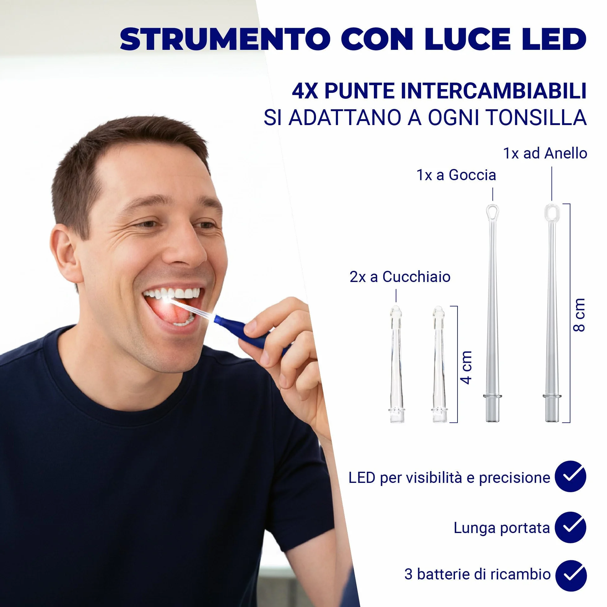 ORAVIX Kit per rimuovere calcoli tonsillari con luce LED, 3 beccucci, siringa e raschietto per lingua