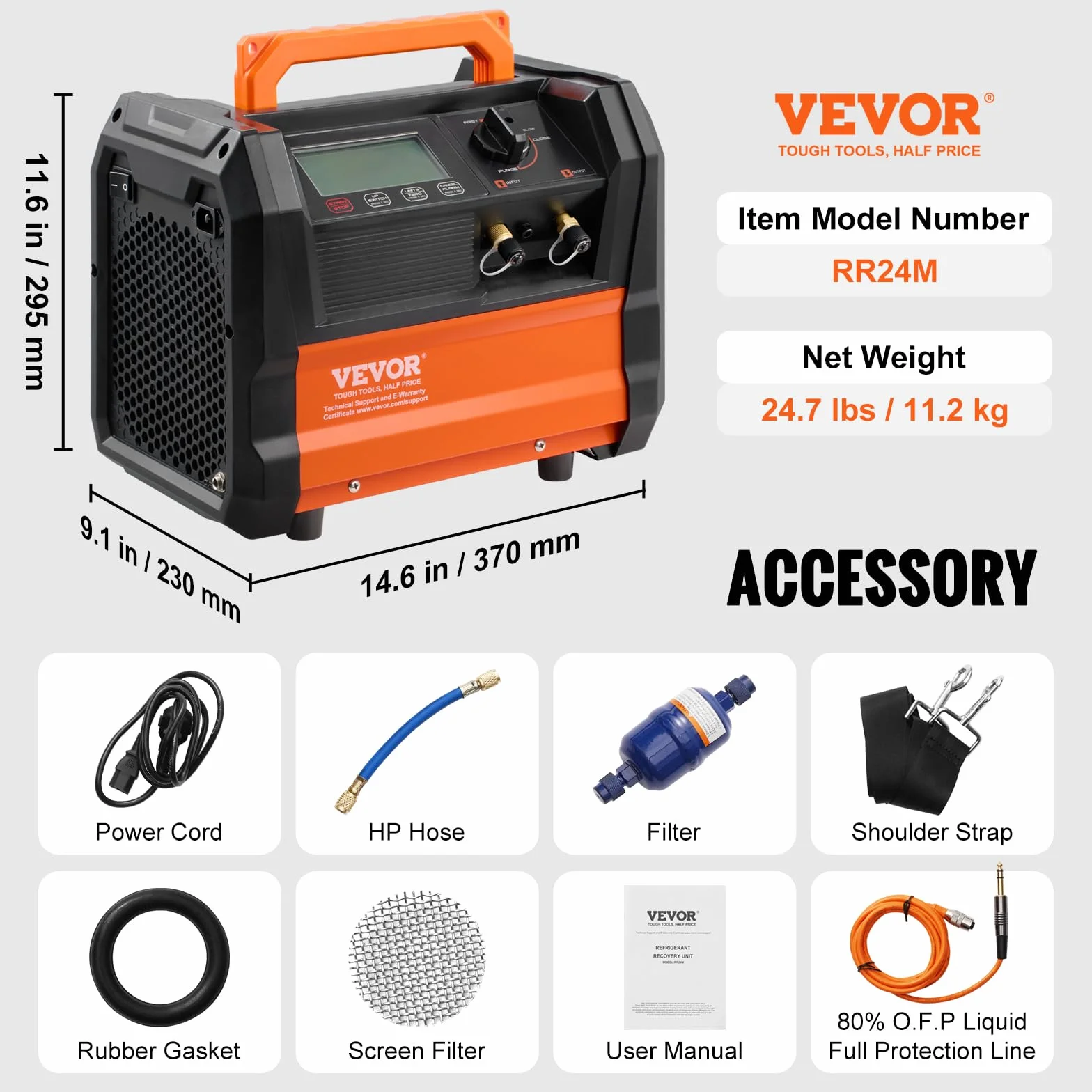 VEVOR Macchina Recupero Refrigerante AC Portatile 1 HP Motore Brushless 3000 Giri/min Strumento Riciclaggio Freon HVAC
