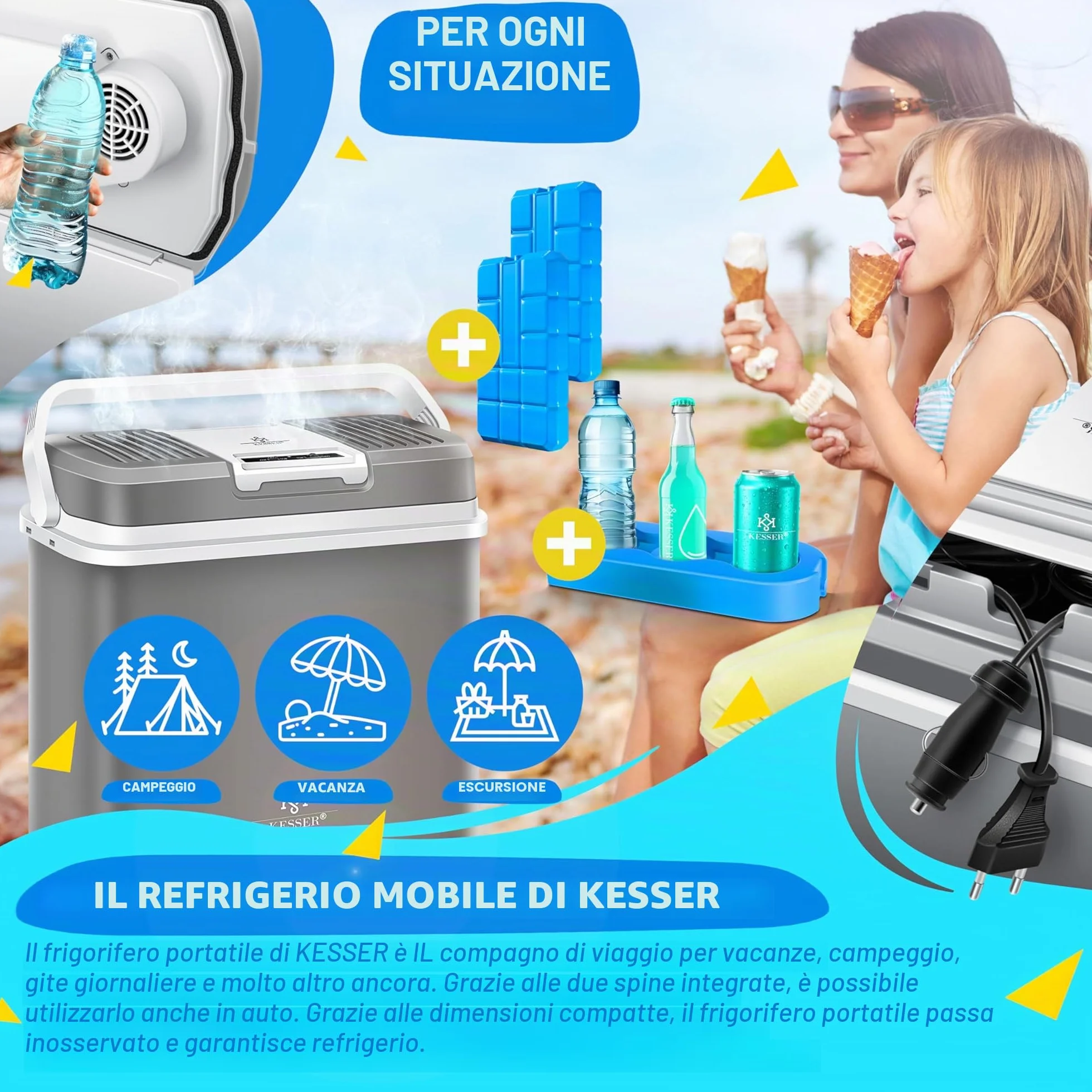 KESSER® Frigobox da 24 litri | RAFFREDDA e RISCALDA | Frigo box termoelettrico 12 volt e 230 volt con 2 batterie di raffreddamento | Mini frigo | per auto e campeggio | EEK A+++| Auto e campeggio