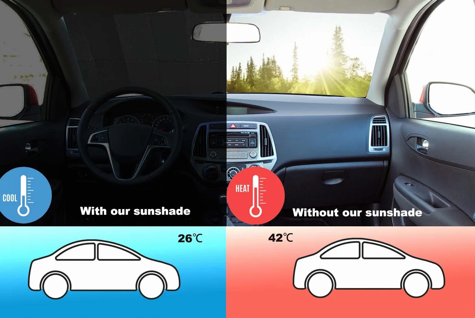 Parasole Auto 150x80cm Parabrezza Interno Pieghevole Riflettente Protezione UV