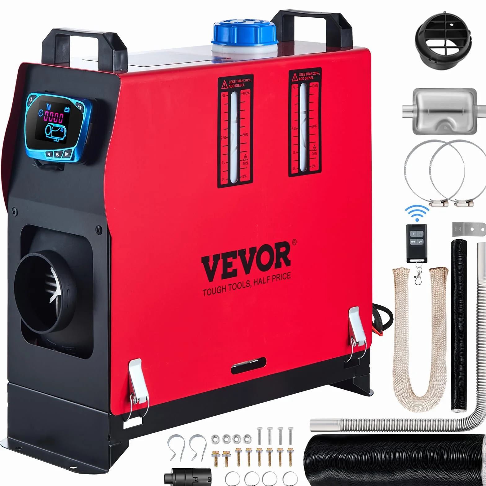 VEVOR Riscaldatore d’aria Diesel 12V 8KW Riscaldamento Autonomo Uscita Aria LCD Blu