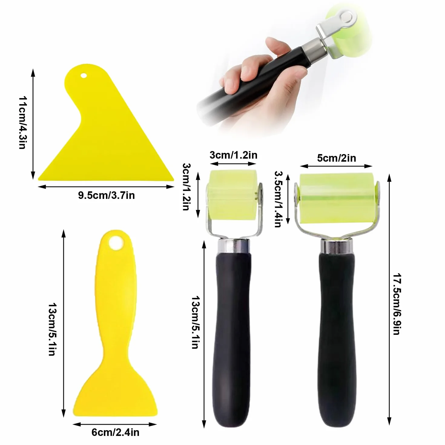 Rullo di spinta, 2 pezzi, rullo di gomma con 2 spatole di pellicola, strumento di protezione acustica, rullo di pressione per auto, rullo di tenuta in gomma, resistente al calore, per sigillatura e